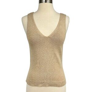 Pampelone Size M Knit Tank Top Tan V-Neck 100% Cotton Casual Sleeveless